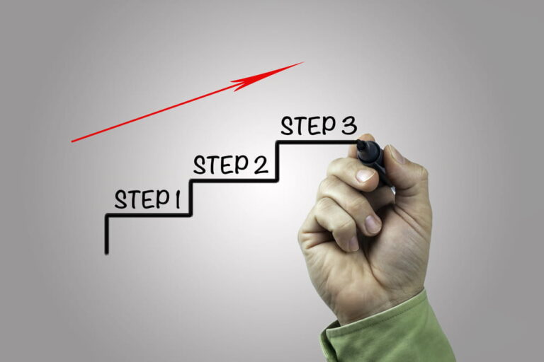 Image is of a hand drawing step by step progress arrows, illustrating the structured process used in asset searches.