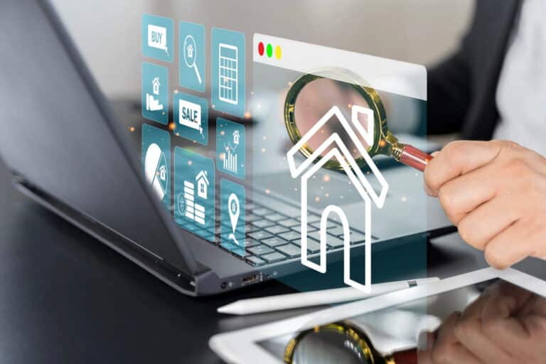 Image is of a legal professional using digital tools to locate property, concept of an asset search for real estate holdings.